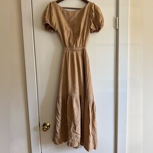 Elegant Tan Puff Sleeve Dress